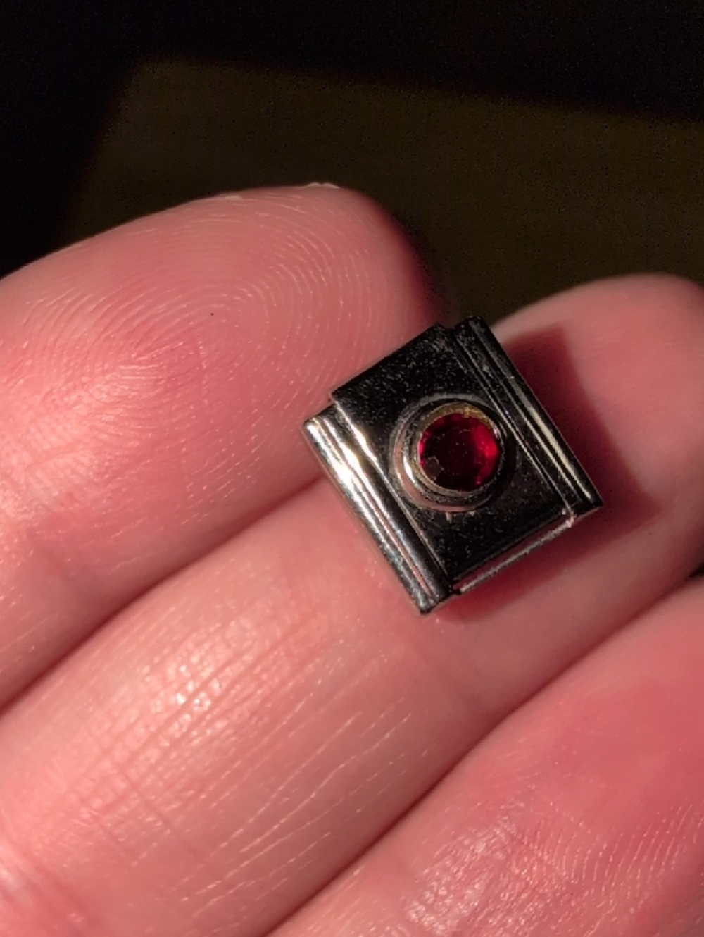 ❤️‍🔥10/$10❤️‍🔥 July Birthstone Italian Charm Silver Link Red Ruby Rhinestone